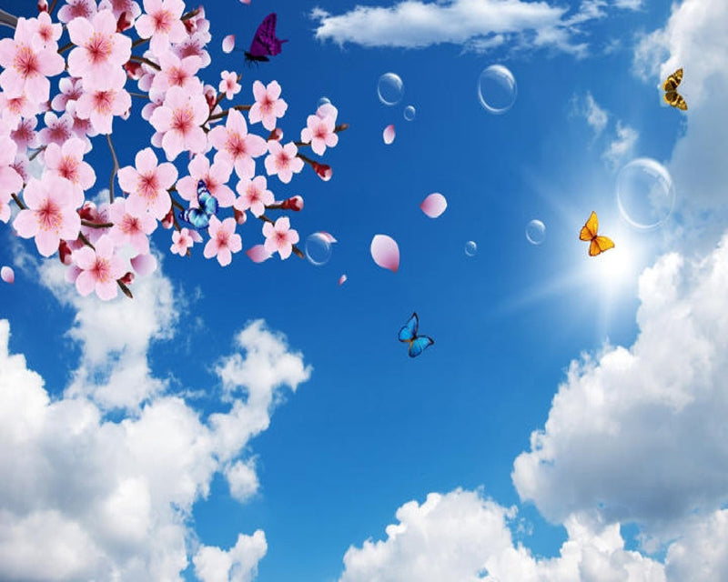 Flower and Clouds Ceiling Wallpaper
