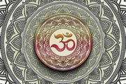 Colourful Om In Classic Pattern Pooja Room Wallpaper