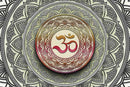 Colourful Om In Classic Pattern Pooja Room Wallpaper