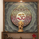 Colourful Om In Classic Pattern Pooja Room Wallpaper