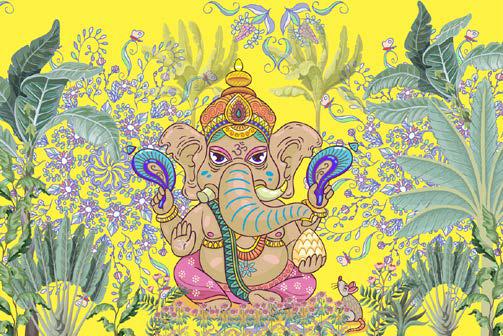 Colourful Ganesh Pooja Room Wallpaper