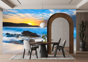 Blue White Beach Customised Wallpaper
