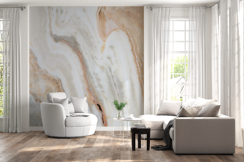 Beige and White Marble Effect Wallpaper