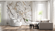 White Black Abstract Marble Effect Wallpaper
