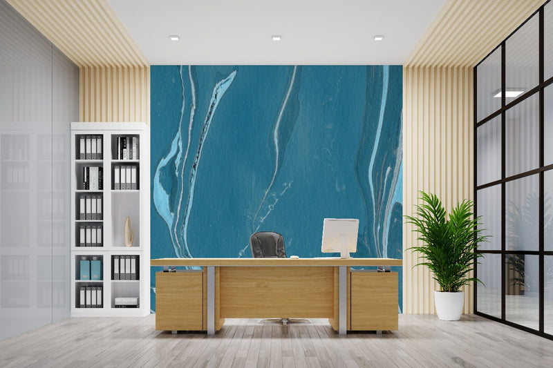 Deep Blue Marble Effect Wallpaper
