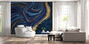 Shades of Blue and Golden Marble Effect Wallpaper