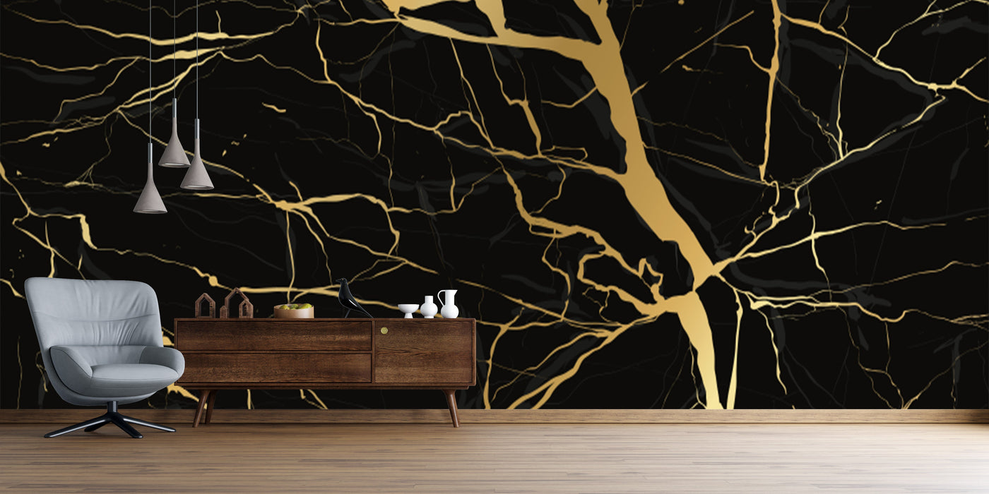 Black Golden Marble Effect Wallpaper
