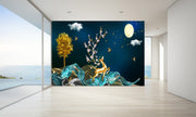 Golden Deer and Moon Wallpaper