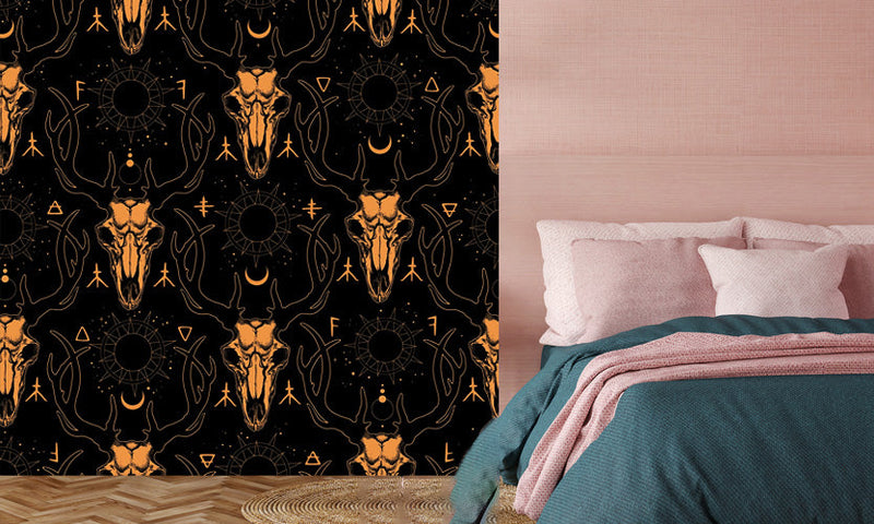 Dark Golden Deer Pattern Wallpaper