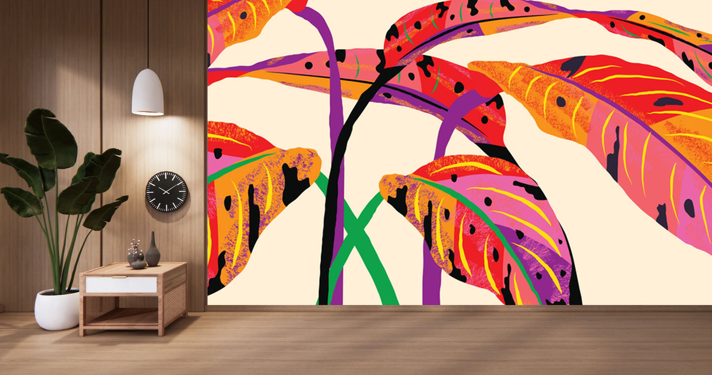 Multicolour Exotic Leaves Tropical Wallpaper
