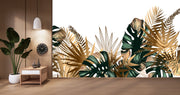 Golden Green Leaves Tropical Wallpaper