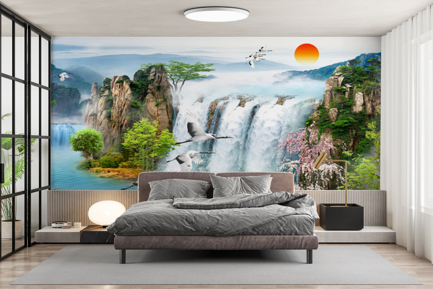 Customize Beautiful Waterfall From Mountain Wallpaper