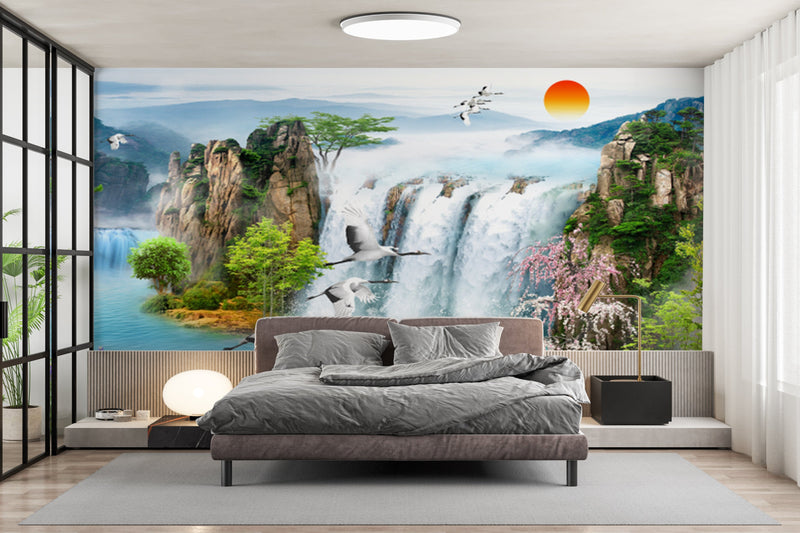 Customize Beautiful Waterfall From Mountain Wallpaper
