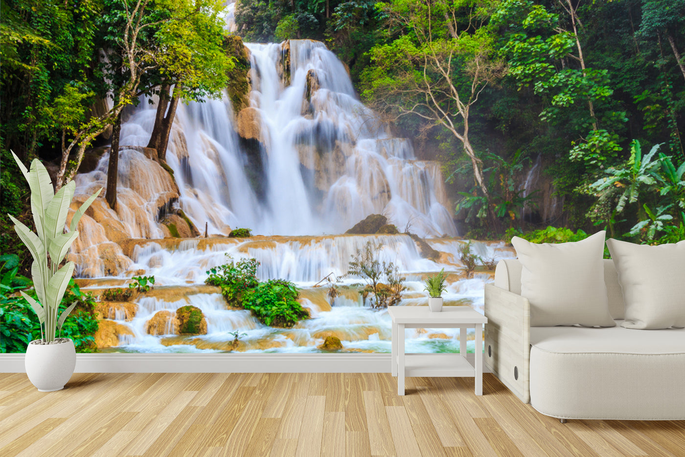 Customize Beautiful Waterfall Forest Wallpaper