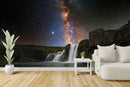 Customize Beautiful Waterfall In Dark With Stars Wallpaper