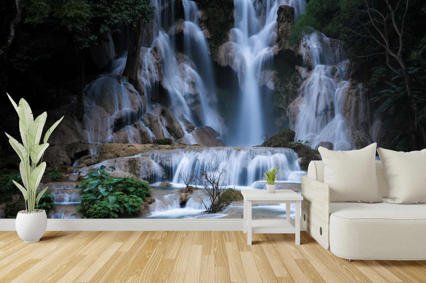 Customize Beautiful Waterfall In Blue water Wallpaper