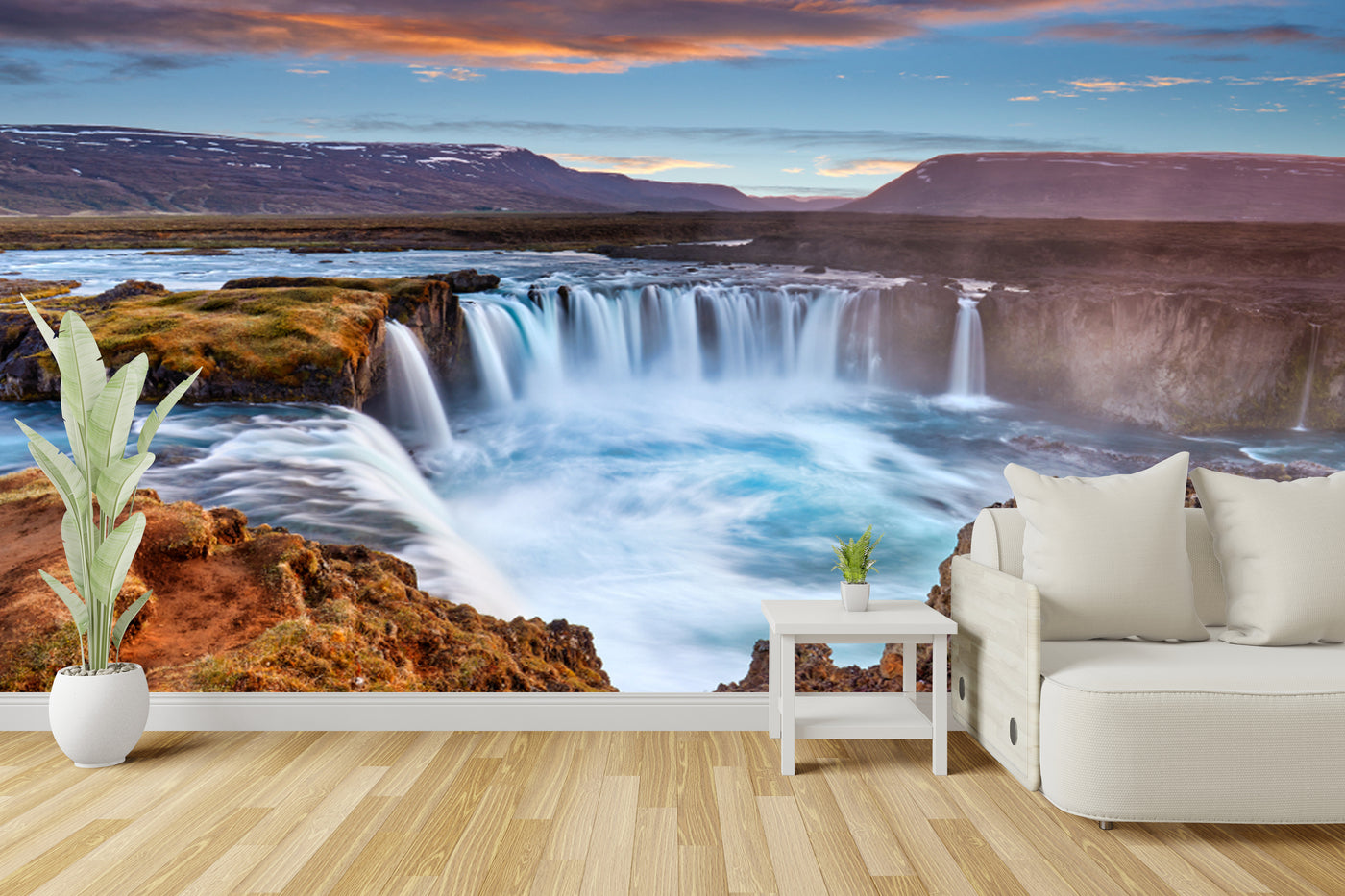 Customize Beautiful Waterfall In Colourful Sky Wallpaper