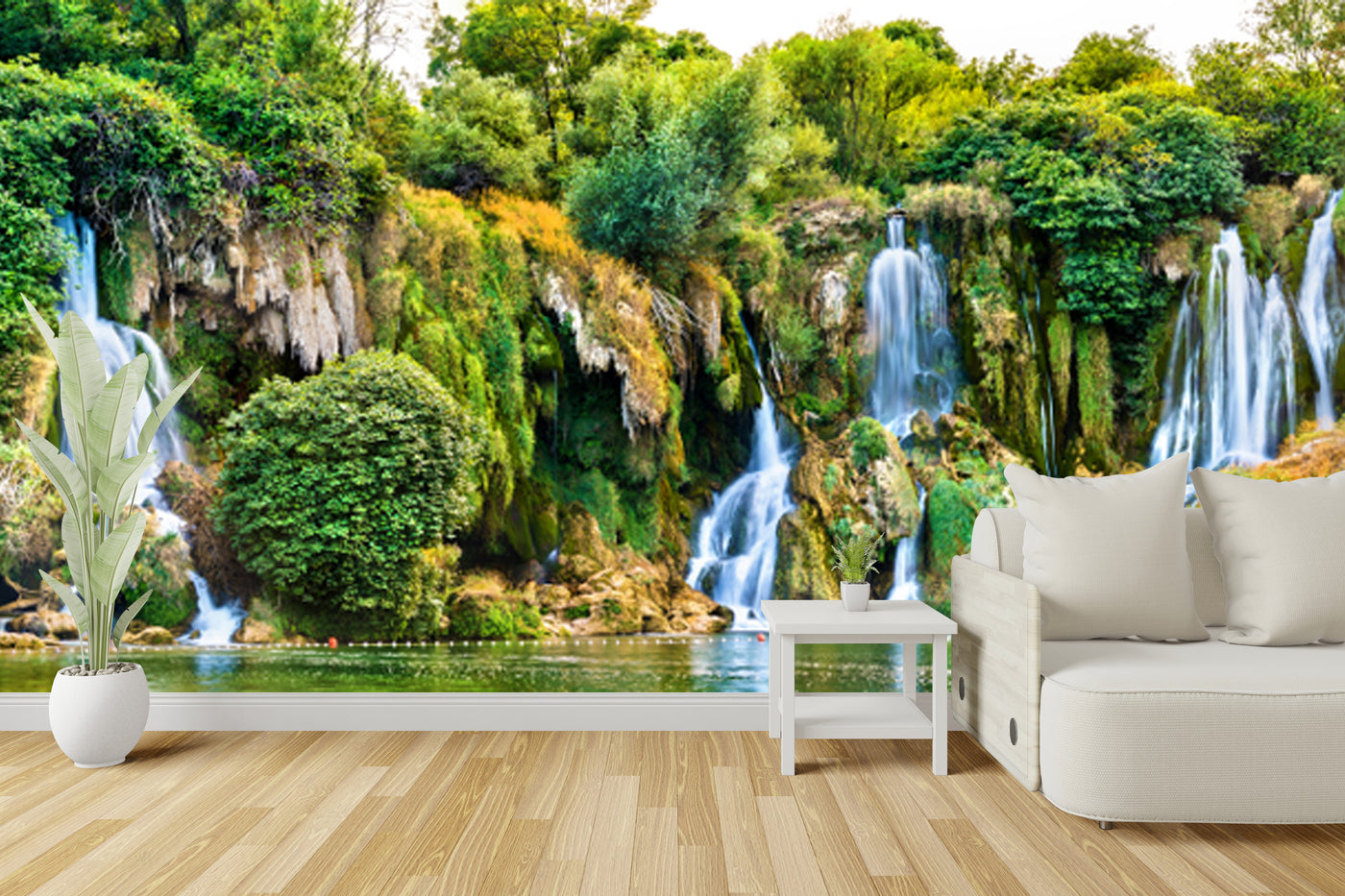 Customize Beautiful Waterfall With Lake Wallpaper