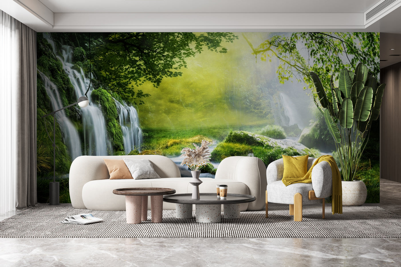Customize Beautiful Waterfall In Green Trees Wallpaper