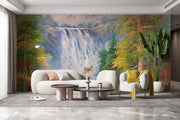 Customize Beautiful Crystal white Waterfall And Green Trees  Wallpaper