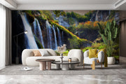 Customize Beautiful Waterfall In Nature With Rainbow