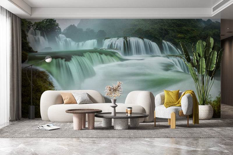 Customize Beautiful Crystal Green Shaded Waterfall Wallpaper