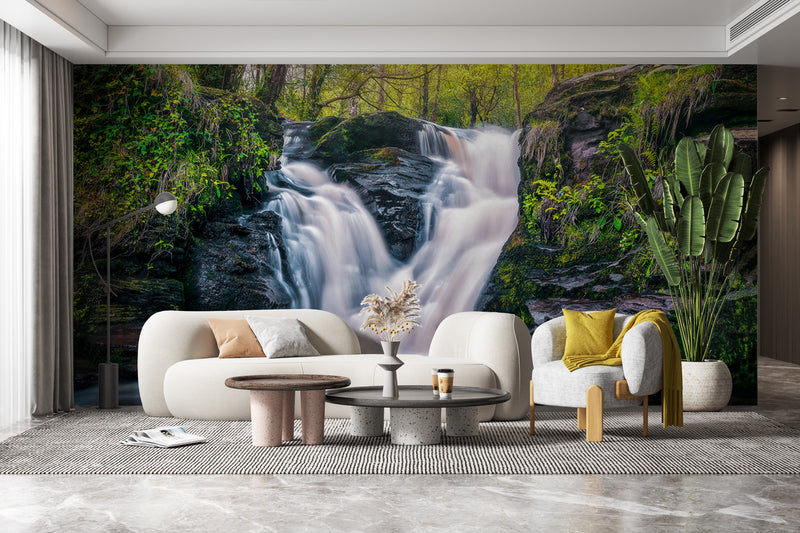 Customize Beautiful Waterfall In Green Plants Wallpaper