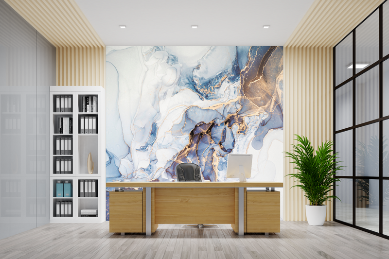 Blue and White Marble Effect Wallpaper