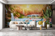 Customize Beautiful Waterfall From Colourful Mountain Wallpaper