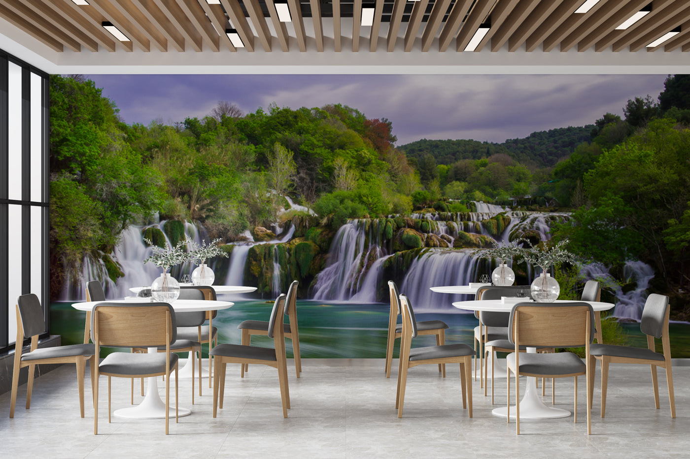Customize Beautiful Waterfall From Mountain In River Wallpaper
