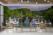 Customize Beautiful Waterfall From Mountain In River Wallpaper