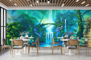 Customize Beautiful Waterfall In Green And Blue Nature Wallpaper