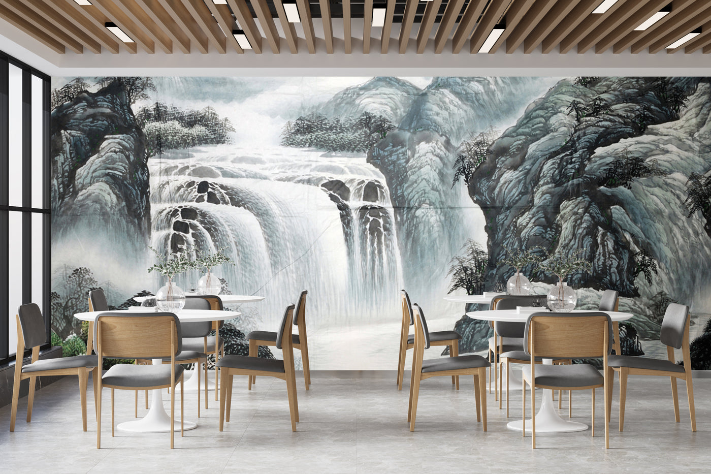 Customize Beautiful Waterfall In Black And White Nature Wallpaper