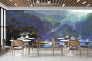 Customize Beautiful Waterfall In Blue With Deer Wallpaper