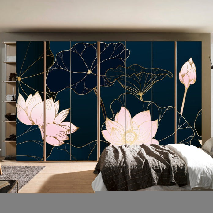 Wardrobe Golden Lotus Line Sticker
