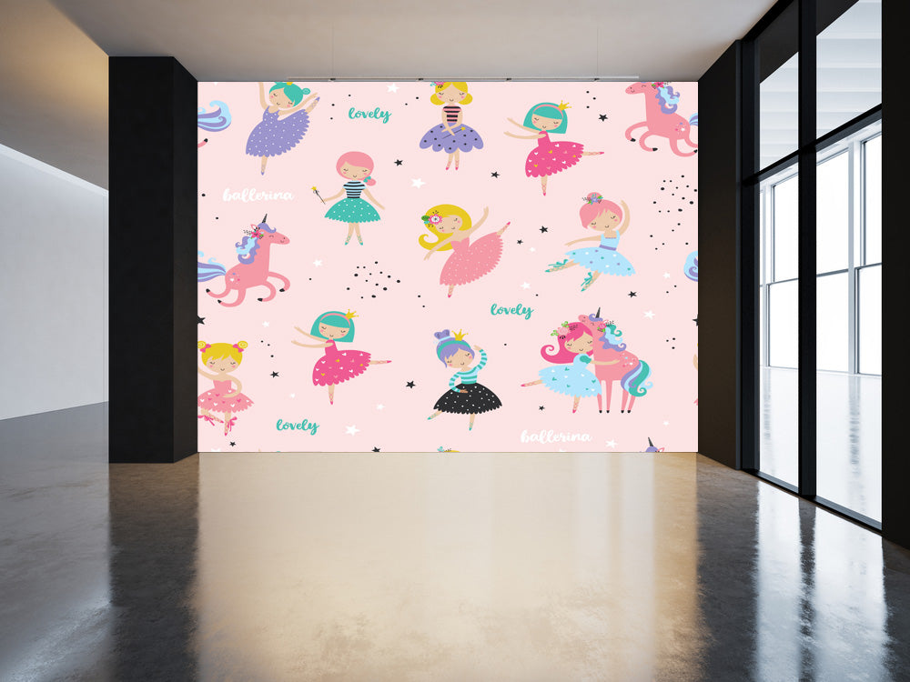 Girl with unicorn ballerina dance wallpaper