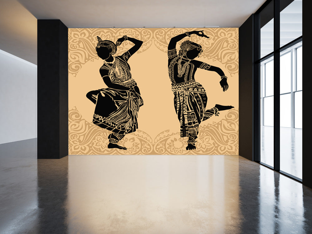 Classical Dancers Black Beige Wallpaper