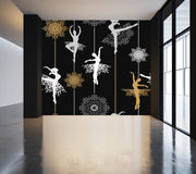 Ballerina Pattern Black White Wallpaper