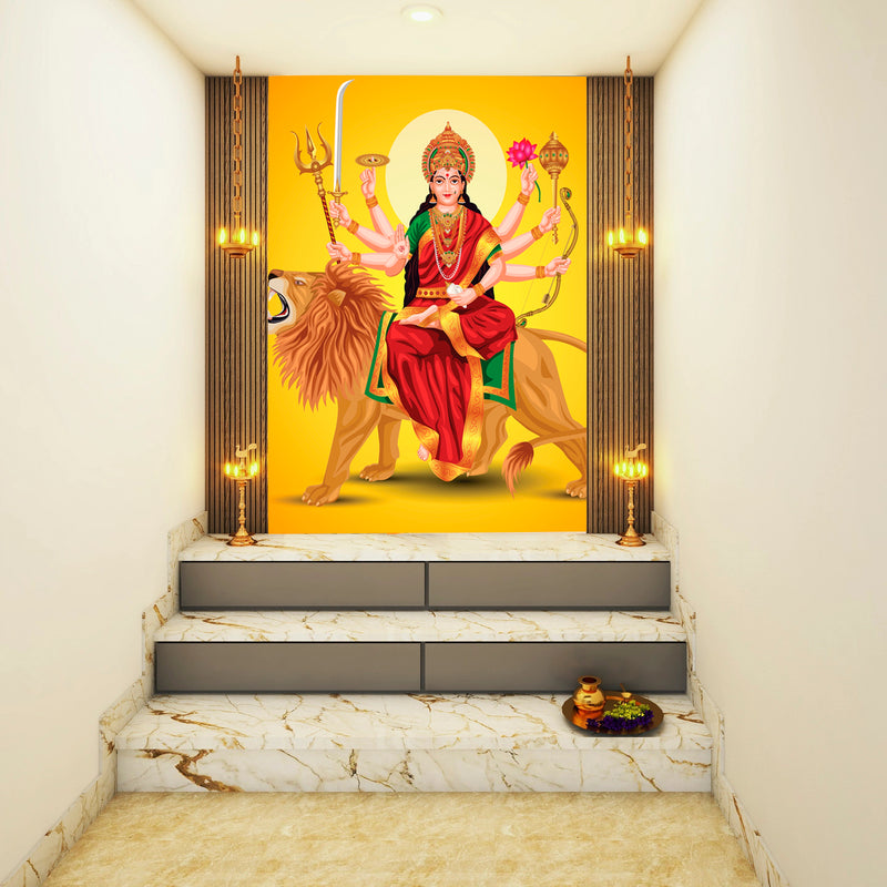 Durga Yellow Murti Customised Wallpaper