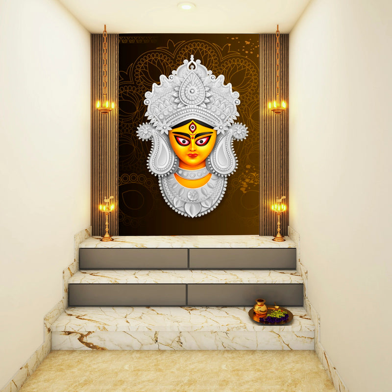 Silver Crown Durga Art Self Adhesive Sticker Poster