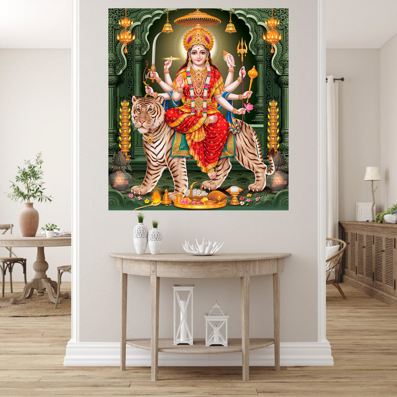 Durga On Tiger Self Adhesive Sticker Poster