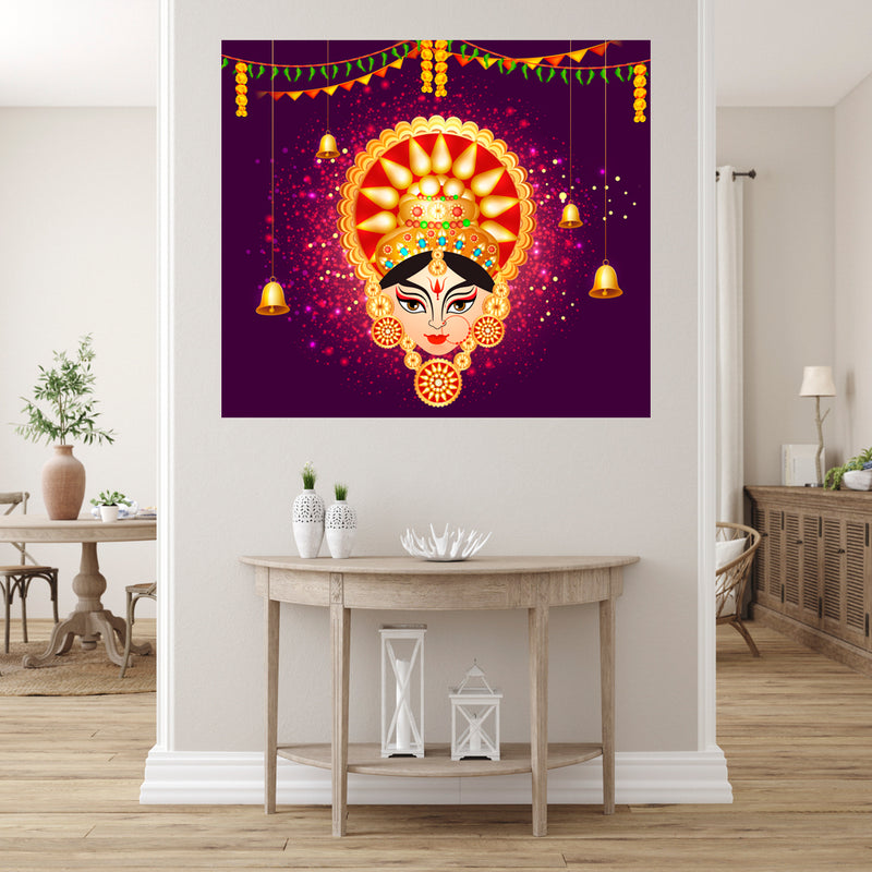 Durga With Lightning Background Self Adhesive Sticker Poster