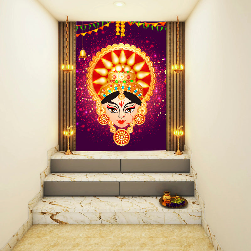 Durga With Lightning Background Self Adhesive Sticker Poster