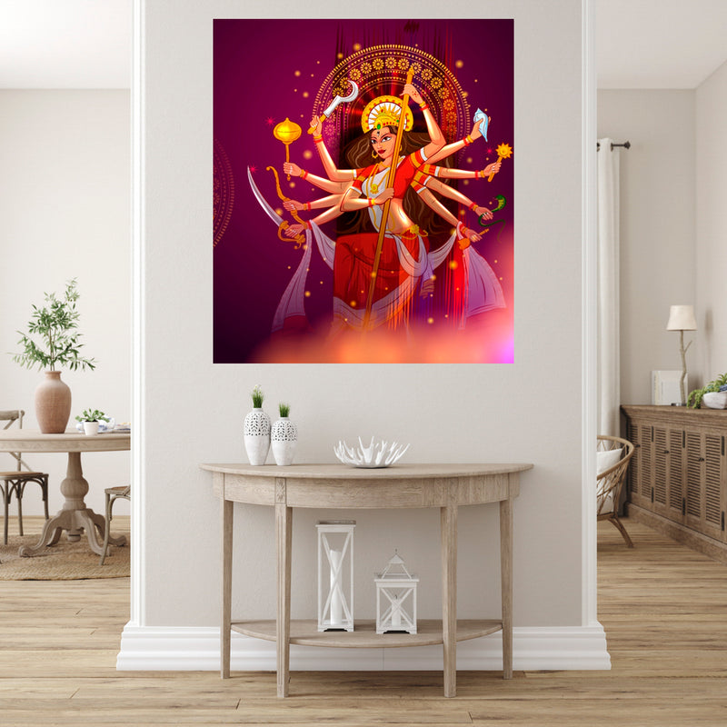 Durga With Trishul Self Adhesive Sticker Poster