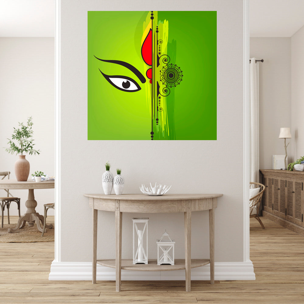 Durga Art In Green Self Adhesive Sticker Poster