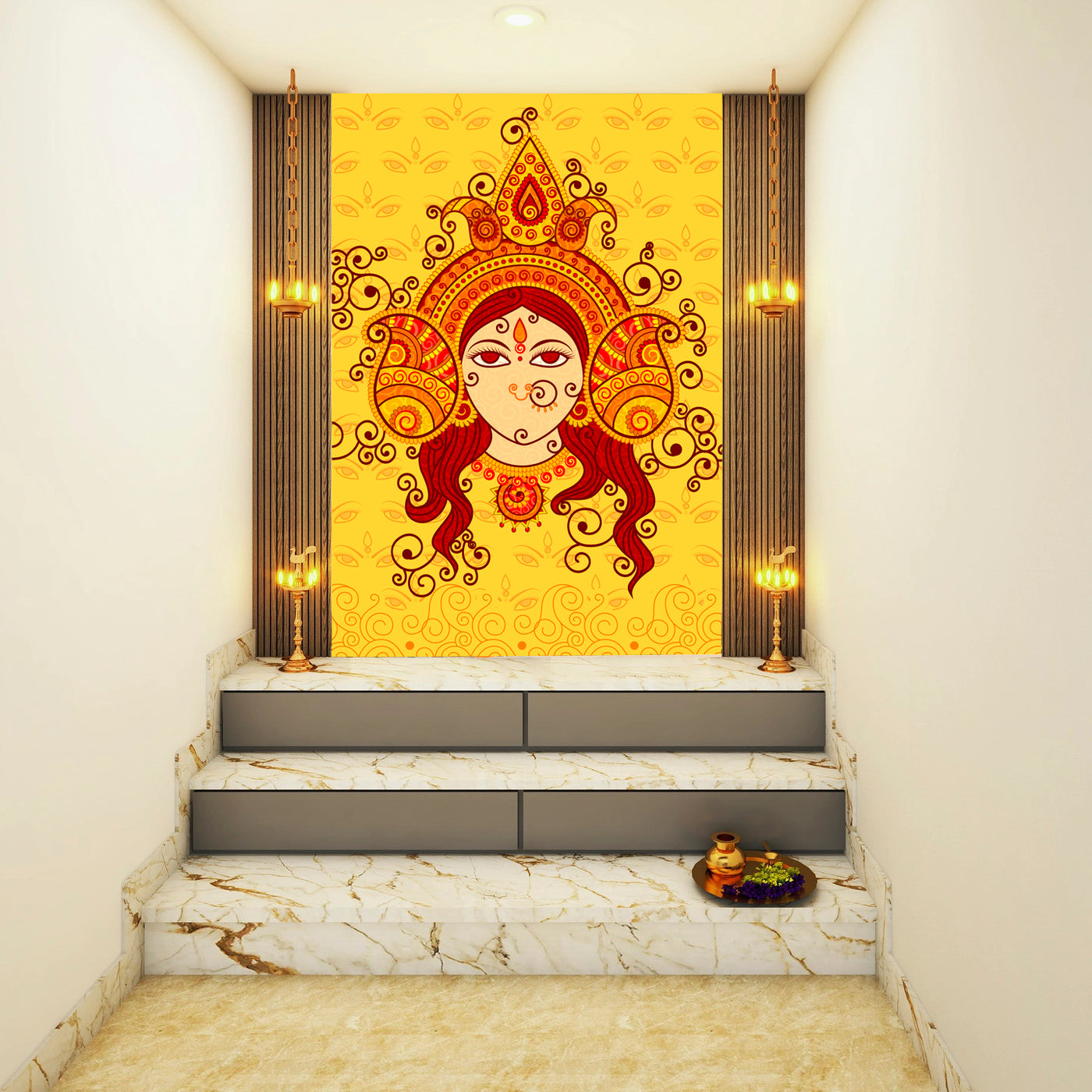 Durga Art In Yellow Self Adhesive Sticker Poster