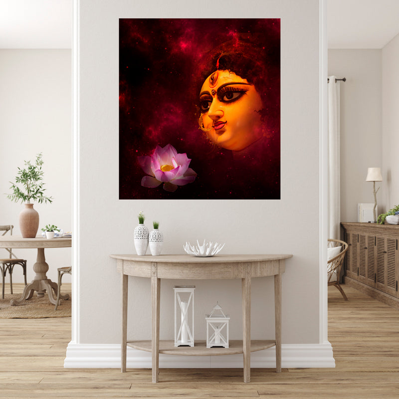Durga Face In Red Shade Self Adhesive Sticker Poster