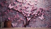 Delightful Butterflies Floral Brick Wallpaper