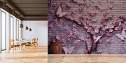 Delightful Butterflies Floral Brick Wallpaper