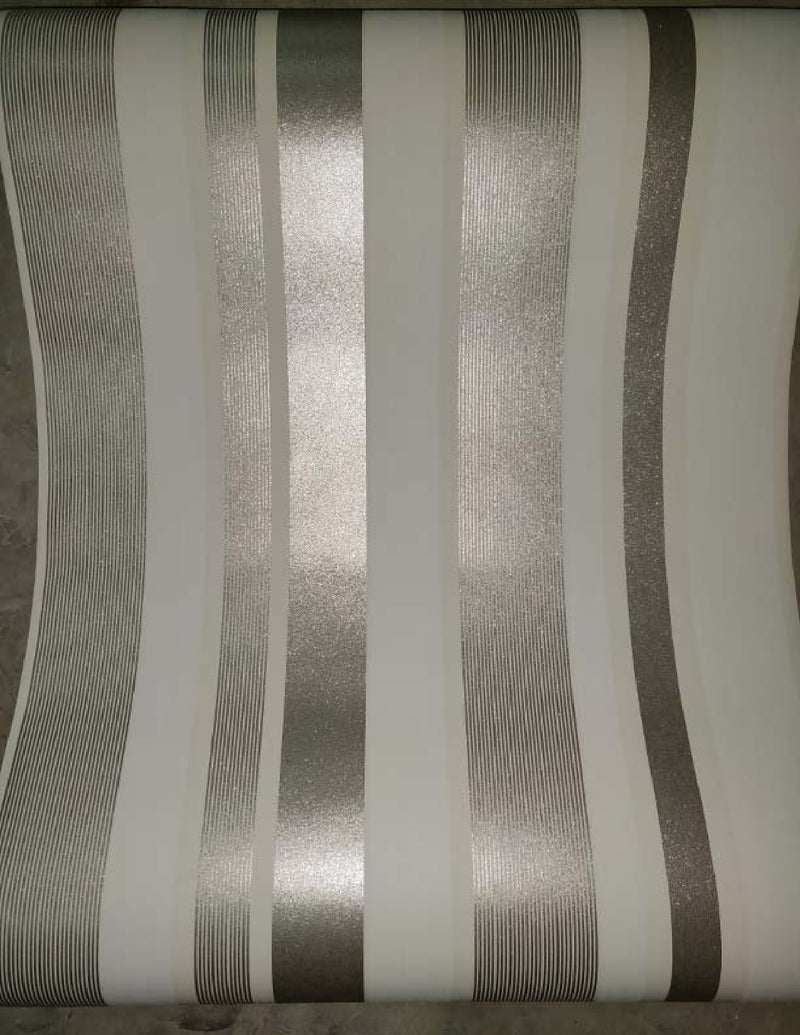 European Silver Strips Wallpaper Roll